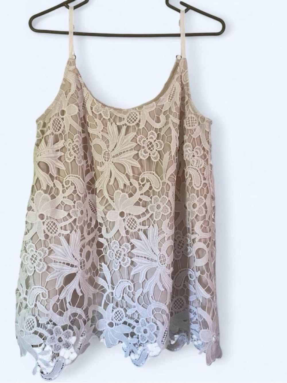 CAbi Beige Floral Lace Tank Top